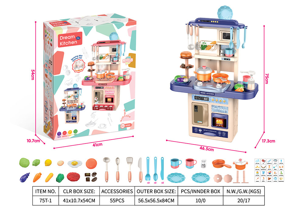 Juguetes de cocina para niños en el hogar set super grande de simulación de pulverización cocina mesa de mesa de mesa