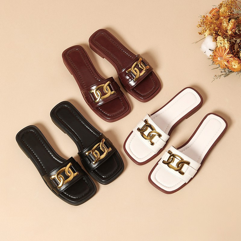 Flat-Soled Slippers for Women 2026 Summer New Style Square-Toe Casual Fashion Slippers for Outdoor Wear Flat-Soled Slippers for Women 2026 Summer New Style Square-Toe Casual Fashion Slippers for Outdoor Wear