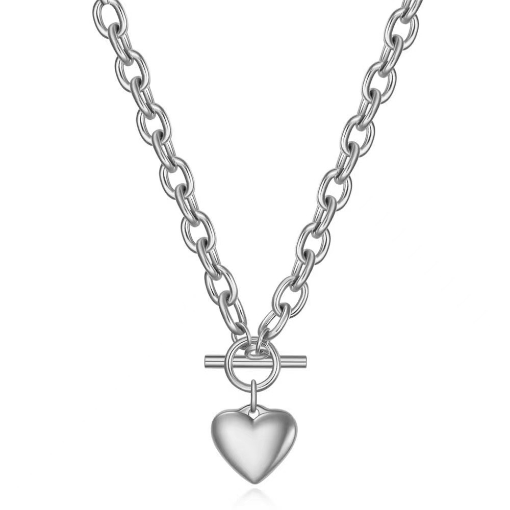 Smooth Heart Pendant Necklace With Ot Clasp In Stainless Steel_voghion.com