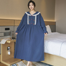 秋季新款大码睡衣女士加大加肥韩版家居服刺绣长袖宽松睡裙透气亲