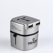 2.4A双USB万能旅行转换插头，多国旅行转换器，多功能插头印LOGO