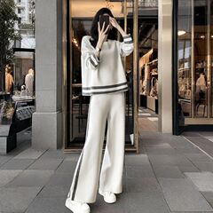 小香风纯棉卫衣休闲套装女春秋冬季加绒时尚洋气减龄阔腿裤两件套