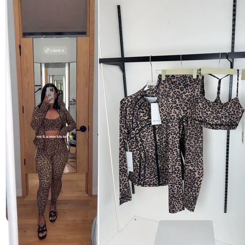 Ll Leopard Print Sports Suit for Women, New Spring and Autumn Fashion Casual Loungewear Two-Piece Set with Long-Sleeve Cardigan and Long Pants