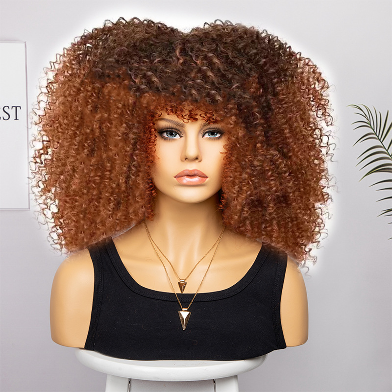 Peluca de Amazon Peluca de mujer nueva explosión de moda transfronteriza Africana pequeña y rizada corta rizada multicolor peluca cubierta de la cabeza