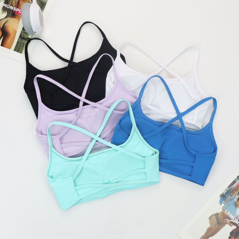 lulu cross beauty back sexy thin shoulder strap training European and American yoga bra sports running sling underwear outer wear