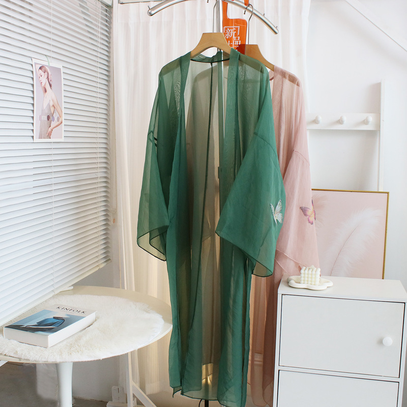 Chinese-Style Lightweight Chiffon Shawl Outerwear, Mid-Length Traditional Cardigan, Hanfu Classical Dance Costume Performance Outfit Chinese-Style Lightweight Chiffon Shawl Outerwear, Mid-Length Traditional Cardigan, Hanfu Classical Dance Costume Performance Outfit