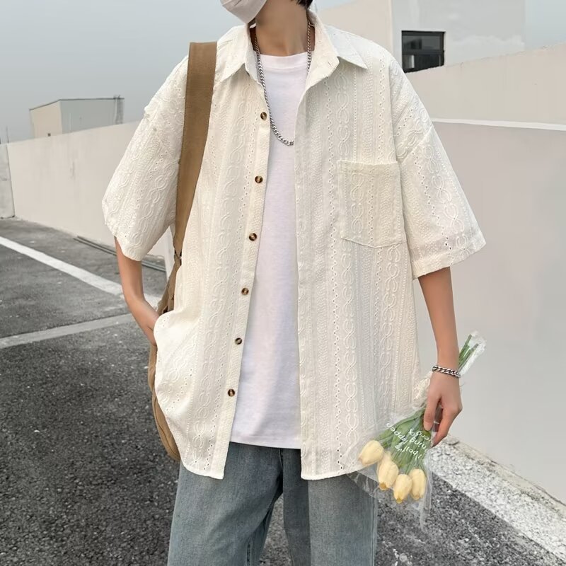 Unique Design Drape Short-Sleeve Japanese Retro Shirt Men's Trendy Brand Ethnic Style Cool Casual Men's Shirt Jacket