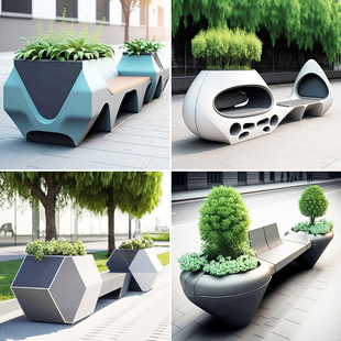 Fiberglass Special-Shaped Seat Flower Pot Combination Landscape Art Stool Outdoor Park Block Square Creative Rest Stool