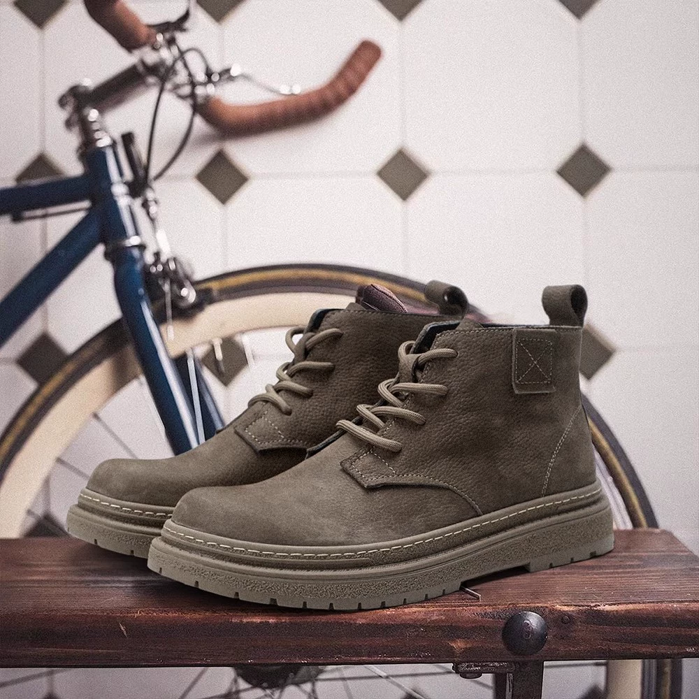 Кожаные туфли с высоким верхом мужские осенние и зимние модные ретро шнуровочные сапоги на открытом воздухе