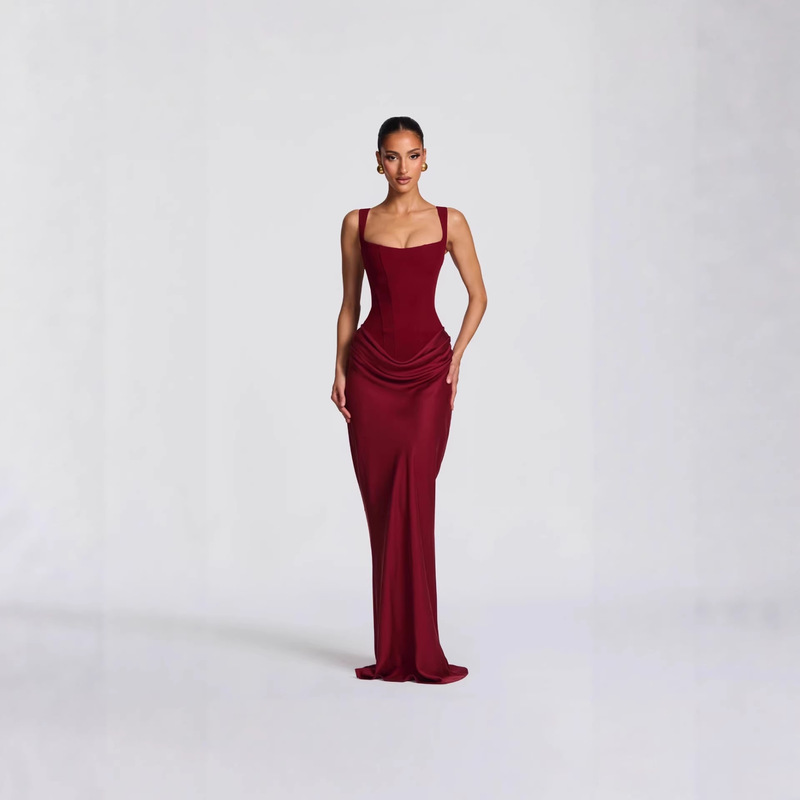In-Stock Tk Cross-Border Women's Fashion New 2026 Spring Slim-Fit Fishbone Strap Long Dress Solid Color Bodycon Dress In-Stock Tk Cross-Border Women's Fashion New 2026 Spring Slim-Fit Fishbone Strap Long Dress Solid Color Bodycon Dress