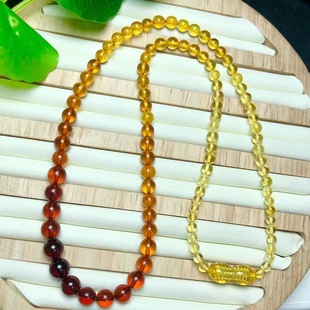 Natural Amber Beeswax Necklace, Golden Amber Blood Amber Tower Chain for Women, Rainbow Chain Jewelry, Blood Amber Necklace