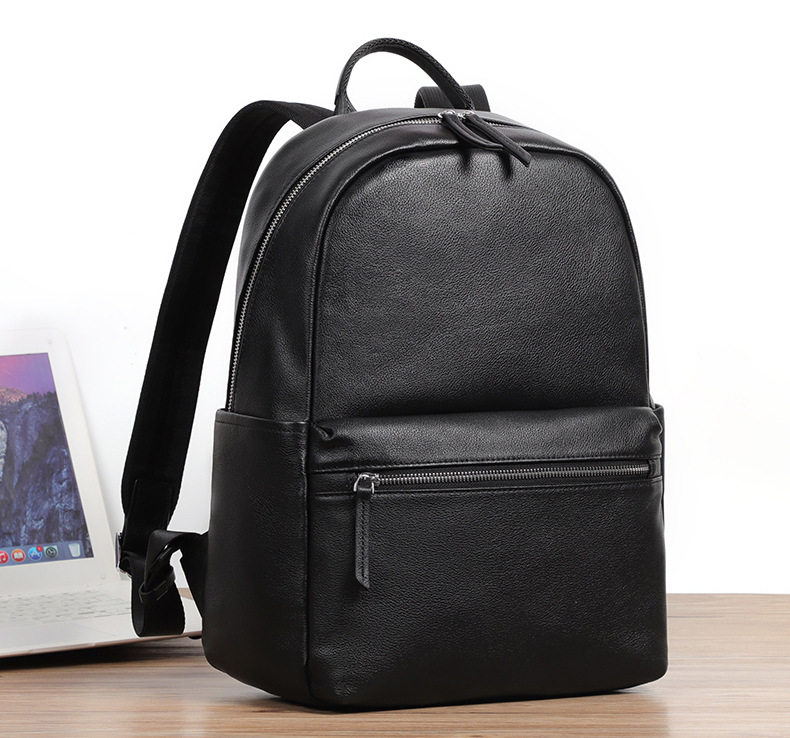 Ba lô nam da bò thật đơn giản, túi du lịch kiêm túi đựng laptop 15,6 inch — Màu đen chi tiết 4
