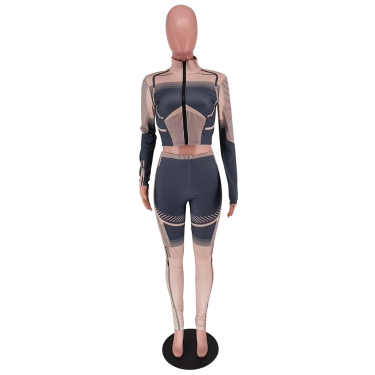 315g Weight Long Sleeve Sleeve Length Spandex, Polyester Fabric Type Pant Co-ord Set Sets Type 2 Pieces Set Quantity Sports Occasion Standing Collar Neckline Sports Function Skinny Fit Type Geometric Pattern Autumn Season Women's Gender Sports Style Sports Women's Sports Geometric Spandex Polyester Pant Co-ord Set Pants Sets 25