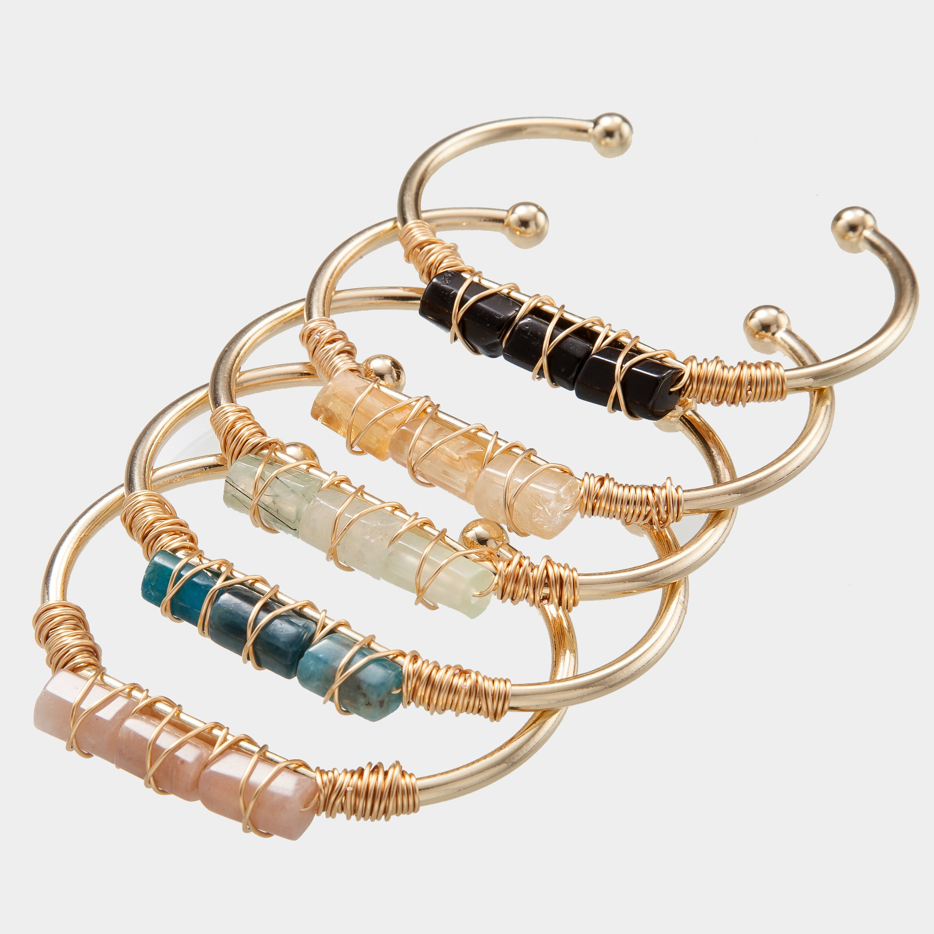 1 Piece Quantity Retro C Shape Natural Stone Cuff Bracelets