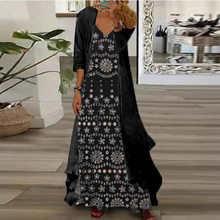 独立站欧美亚马逊新款女装内搭连衣裙两件套碎花3D印花连衣裙