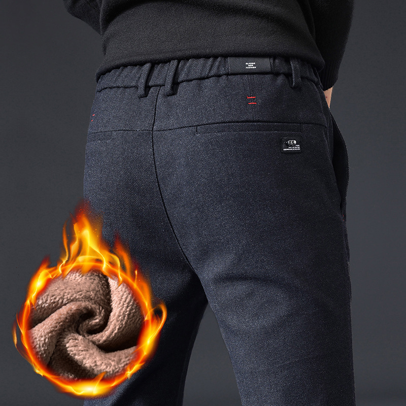Pantalones de primavera y otoño pantalones de traje casuales de lino slim fit para hombres Pantalones rectos de negocios de hombres pantalones forrados de lana simples piernas rectas resistentes al desgaste
