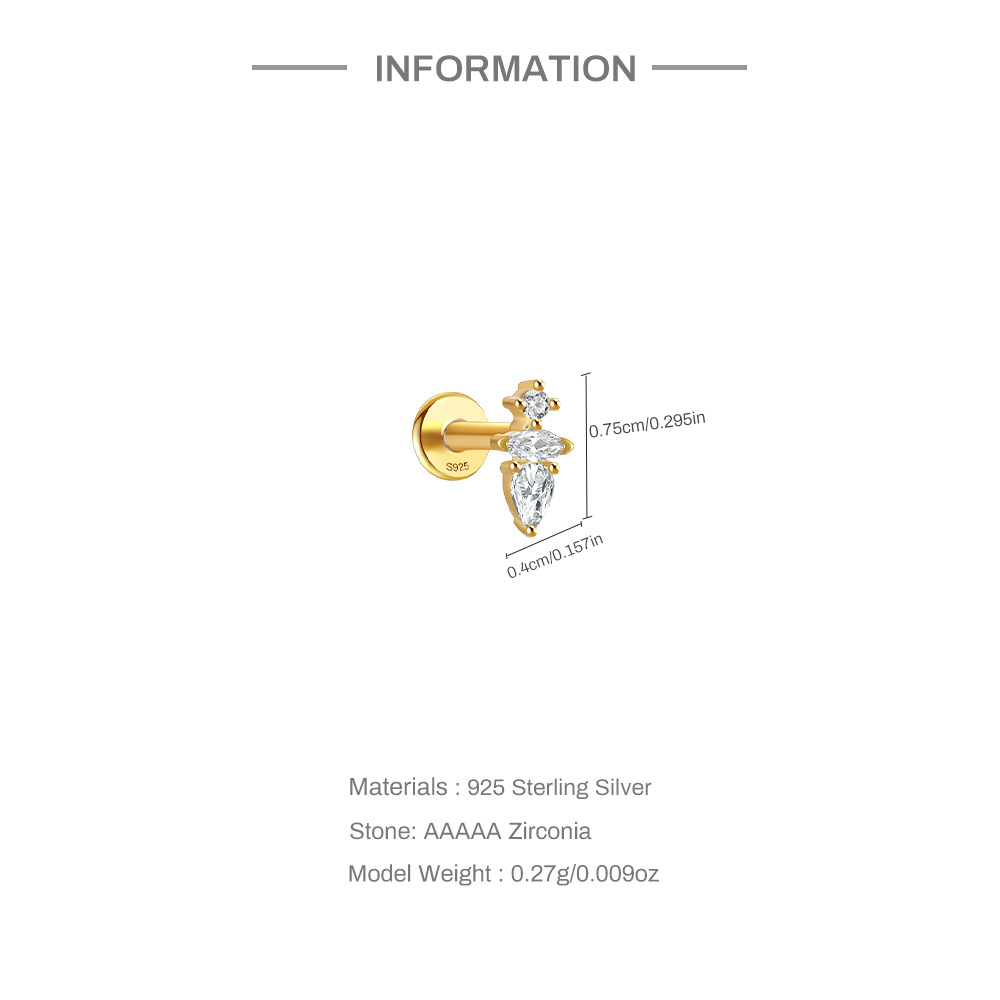 1 Piece Ear Cartilage Rings & Studs Casual Simple Style Geometric Bow Knot Sterling Silver Plating Inlay Zircon Ear Cartilage Rings & Studs display picture 1