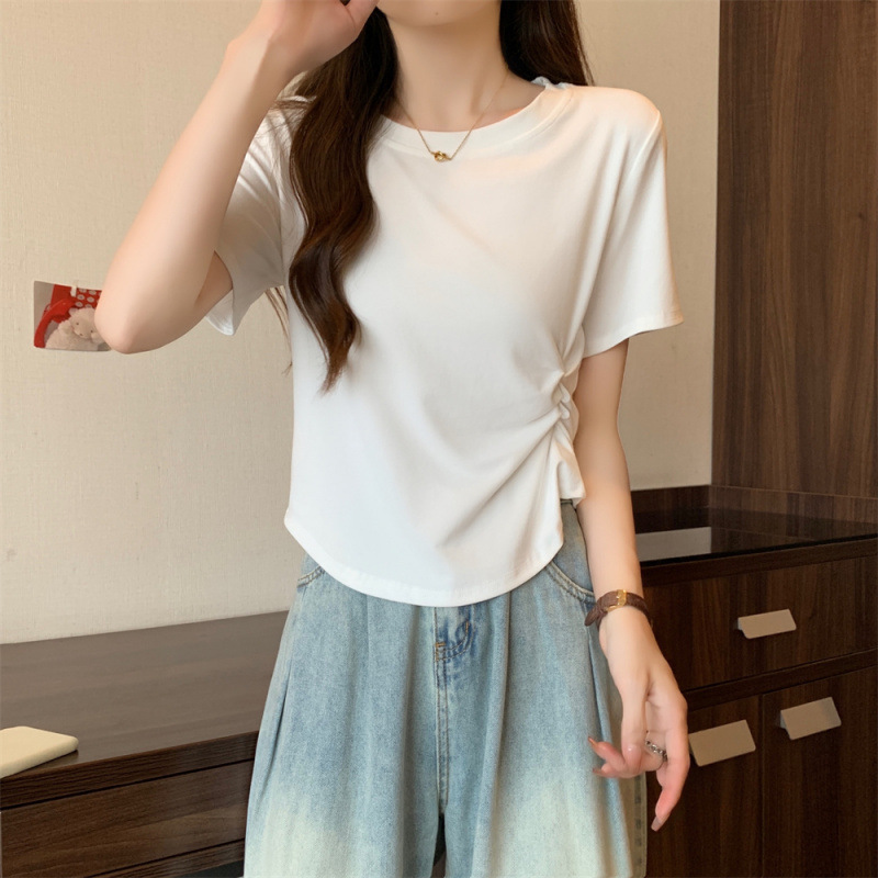 纯棉短袖t恤女抖音夏季新款打底衫修身显瘦百搭小个子上衣潮氨纶|ms