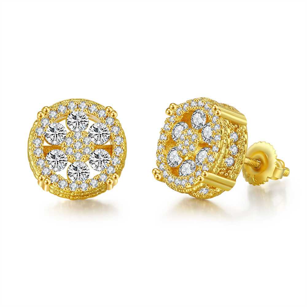Popolare Full Diamond Hip Hop Round Micro Set Zircone Filo per Uomo e Orecchini_voghion.com