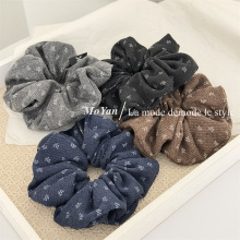 韩系时尚复古碎花大肠发圈纹理绒面发绳高弹力马尾头绳丸子头头花