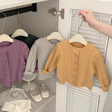 ins韩国同款毛衣女童春秋季新款纯色针织开衫气质小女孩休闲衣服