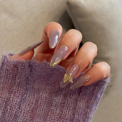 Cigarette purple gold edge butterfly nail art, complete artificial nail, nail sticker, detachable nail piece