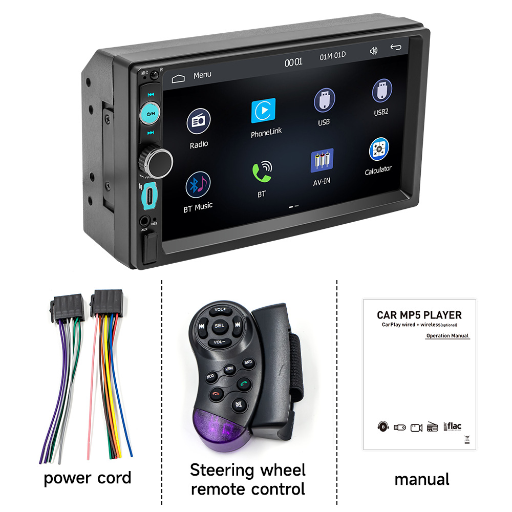 reproductor MP5 de alta definición de 7 pulgadas Apple carplay / Android auto radio Bluetooth universal para automóviles