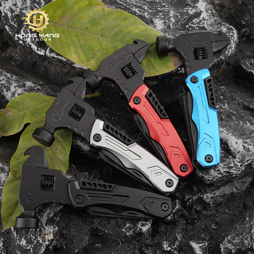 Outdoor multifunctional wrench, hammer, pliers tool combination, folding knife and pliers, camping portable car-mounted nail hammer