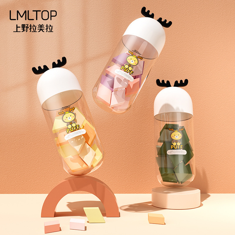 LMLTOP cervatillo enlatado con bocanada de diamante 15 piezas, bocanada de maquillaje de doble uso en seco y húmedo A80207