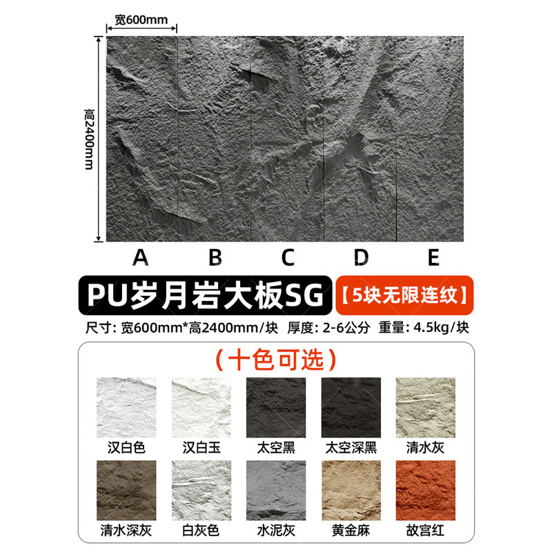Pared de fondo de piel de piedra de pu, ladrillo de pared exterior de piedra cultural ligera, panel de revestimiento de piedra de pu ultrafino, tablero grande con piedra de hongo