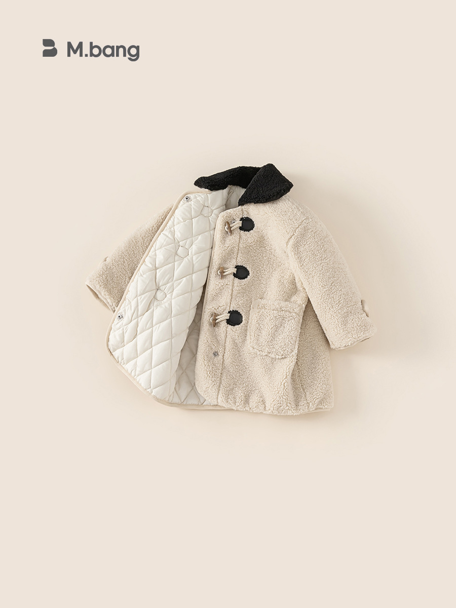 Youbao ropa para niños abrigo de solapa para niñas invierno nuevo estilo niños botones de cuerno niñas abrigo de lana de longitud media engrosado