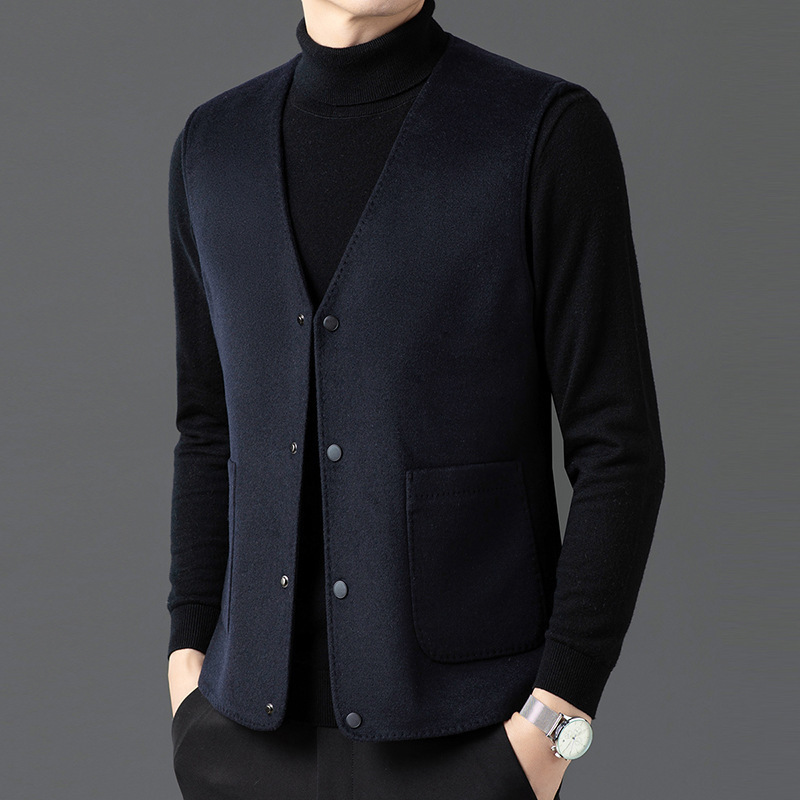 High-End Wool Cardigan Vest Men's Fashion Simple Casual Vest down Warm Vest Sleeveless Vest Jacket
