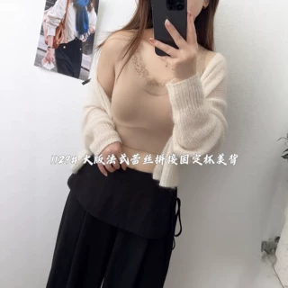 大版法式蕾丝拼接聚拢固定杯美背内衣女舒适无痕裹胸1129