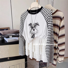 特大码300斤纯棉插肩长袖T恤女春秋季新款时尚休闲宽松显瘦打底衫