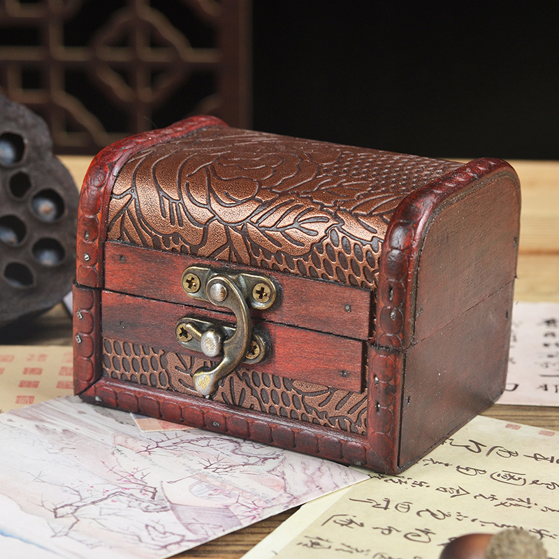 深色做旧礼品盒珠宝首饰收纳盒 仿古工艺品小木盒复古工具收藏盒