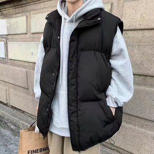 Solid Color Cotton Vest Men's Winter All-match Outer Wear Collar Jacket Winter Clothes Loose Sports Korean Fashionable Cotton Vest