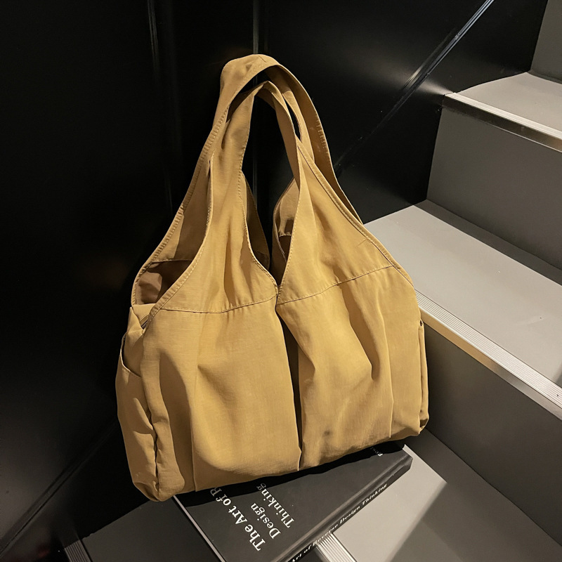 Lazy Style Shoulder Hand Underarm Cloth Bag Lightweight Casual Commuter Hobo Bag Multicolor Pleated Design Tote Bag