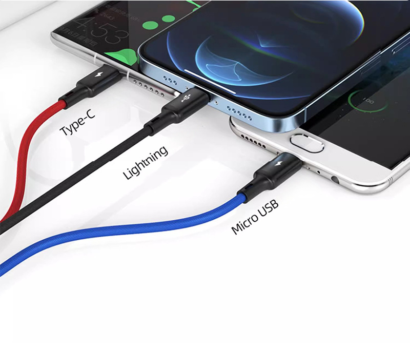 3-in-1-Datenkabel Schnellladung, 1-auf-3 Ladekabel-Set passend für OPPO Android Huawei Xiaomi Apple Mobiltelefone