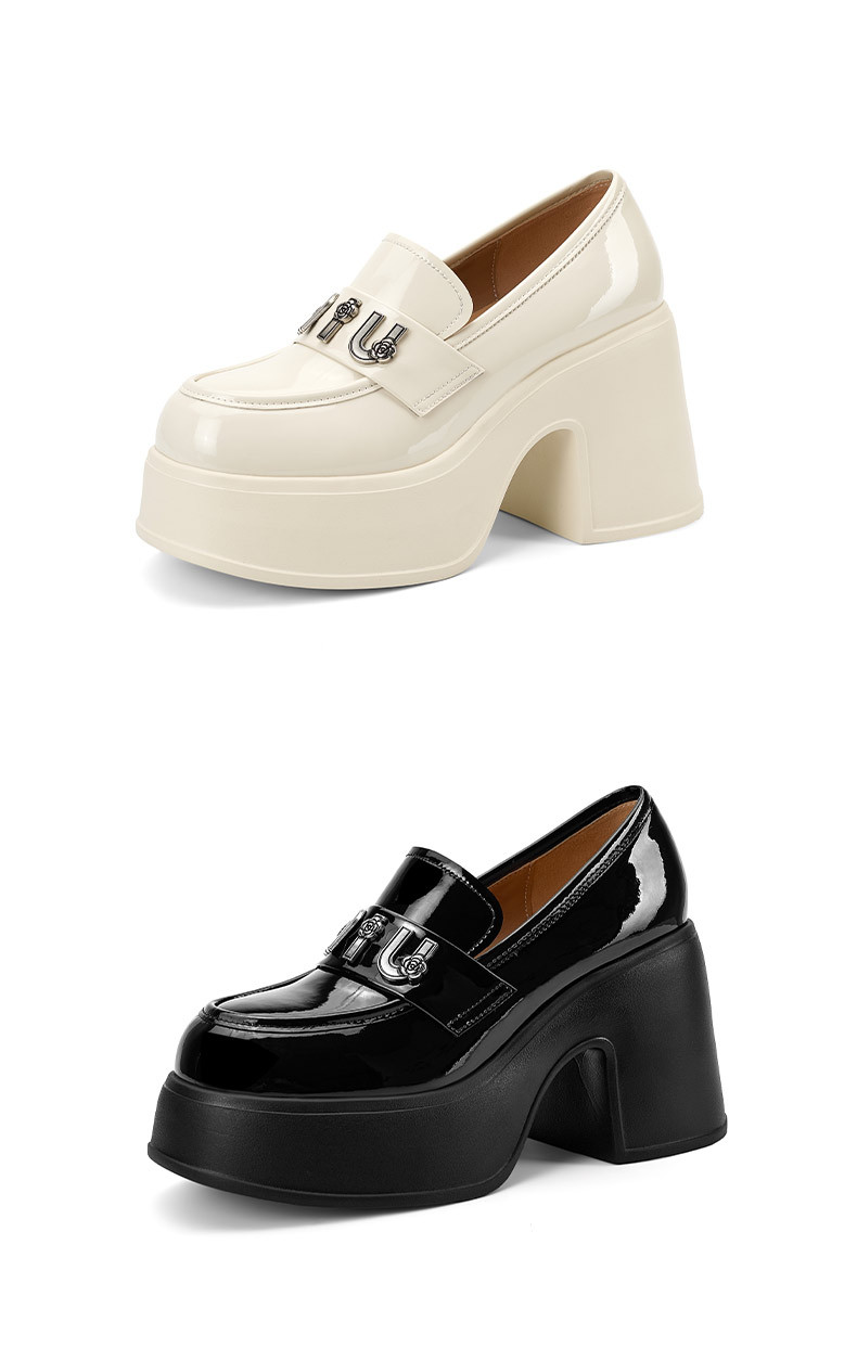 Giày loafer nữ cao gót đế xuồng phong cách Anh quốc, mũi nhọn, chất liệu sơn bóng, gót 6 cm — màu đen, màu trắng ngà chi tiết 14