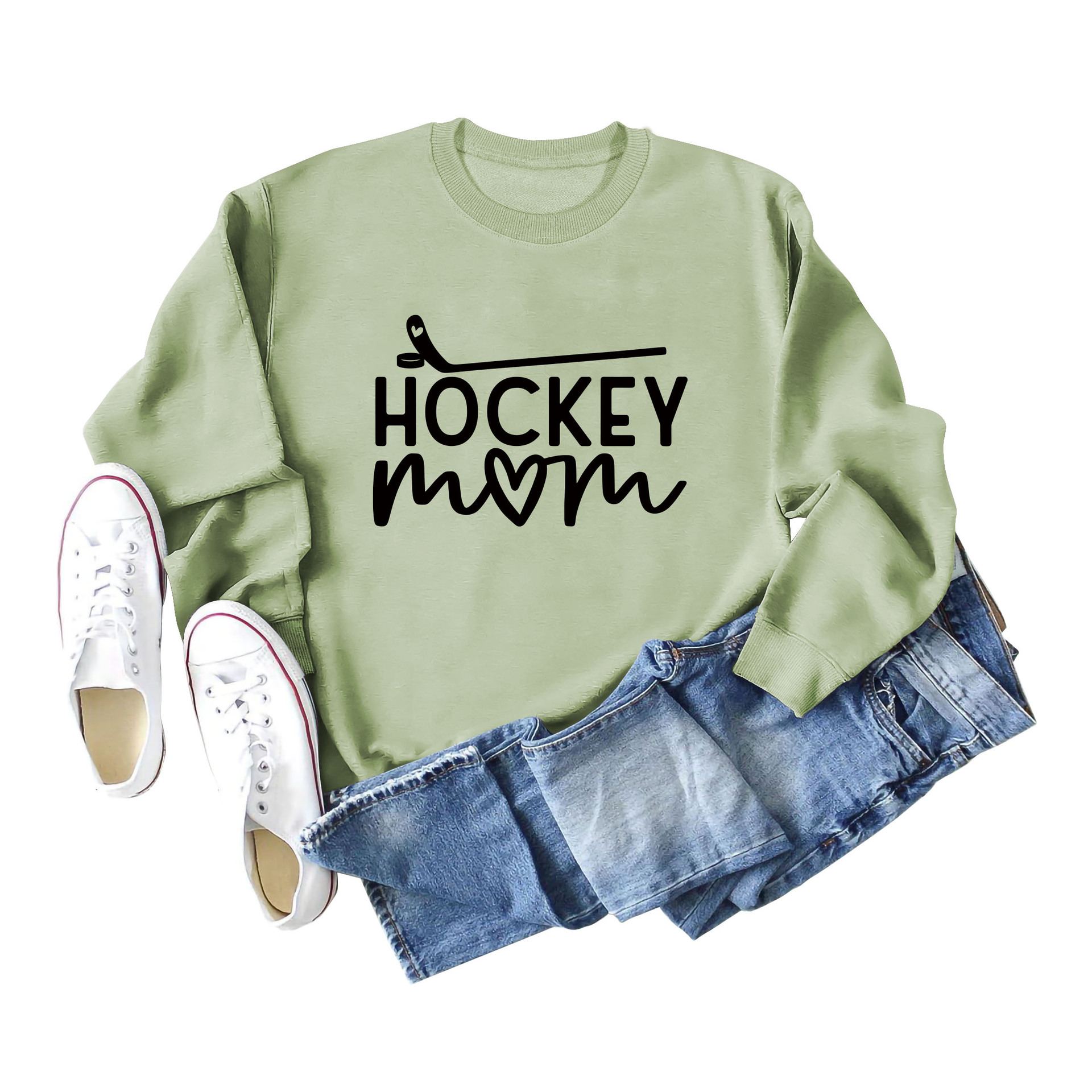Amazon deseo transfronterizo de las mujeres europeas y americanas talla grande Nueva carta hockey Otoño e Invierno suéter de manga larga en stock al por mayor