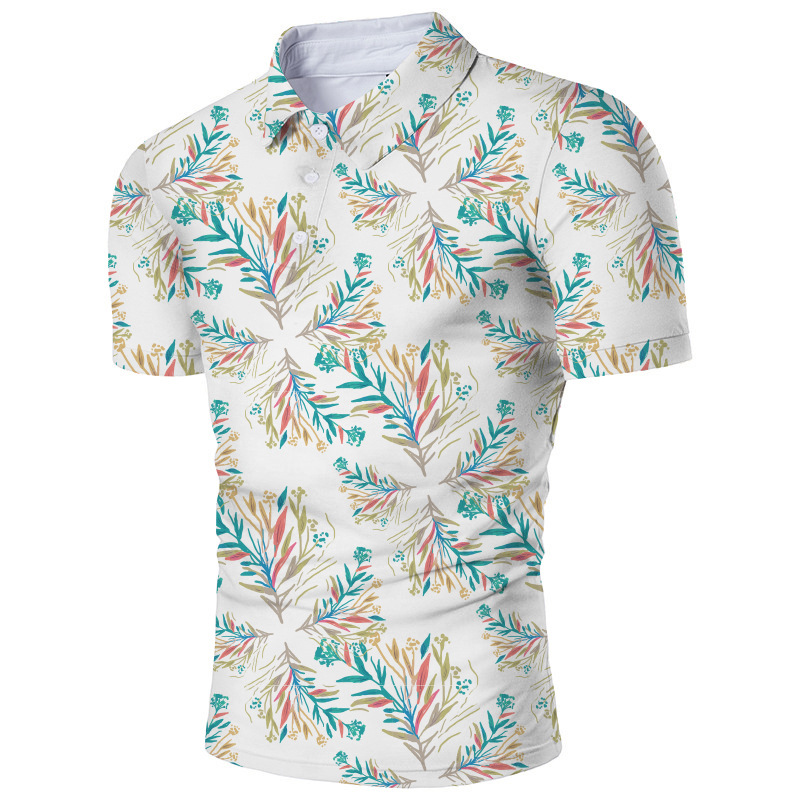 Men's Clothing casual popular printed polo shirt lapel short-sleeved zipper T-shirt _vogarts.com