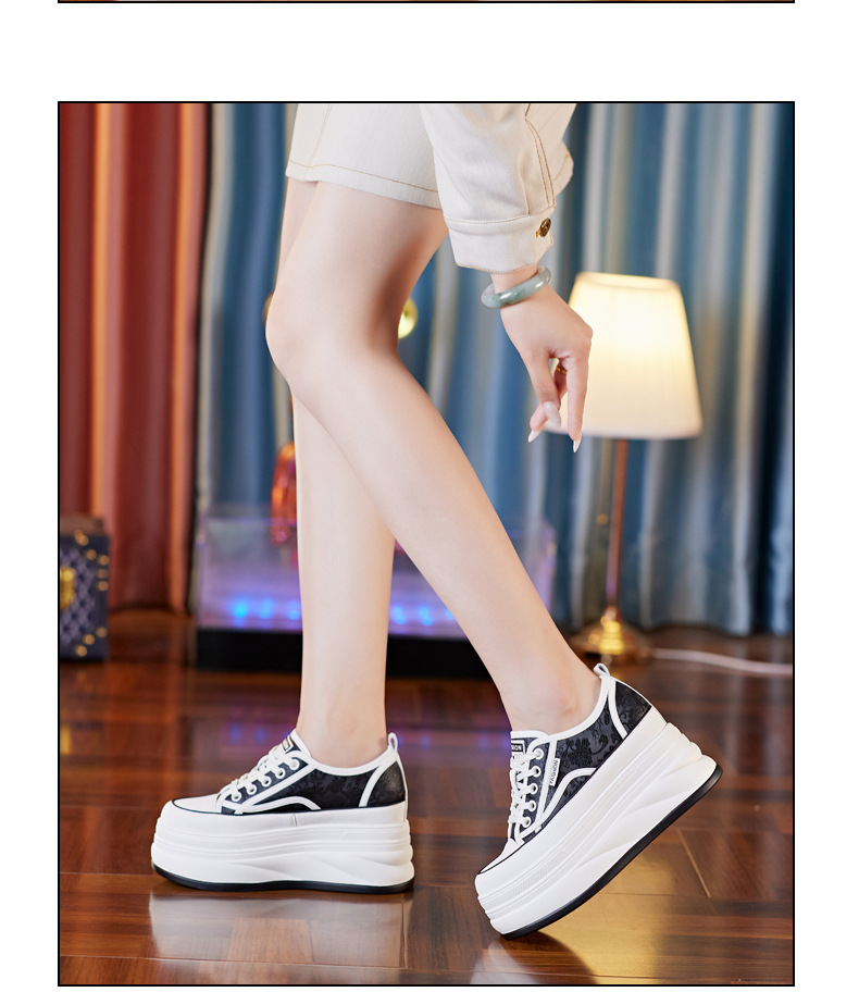 Giày sneaker nữ đế dày độn cao bên trong phong cách bánh xốp — Màu be chi tiết 11