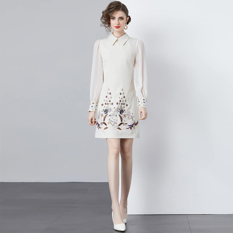 2025 Spring Embroidered Dress Elegant Work Clothing See-Through Long-Sleeved H Version Loose Large Size Women's Clothing High-End