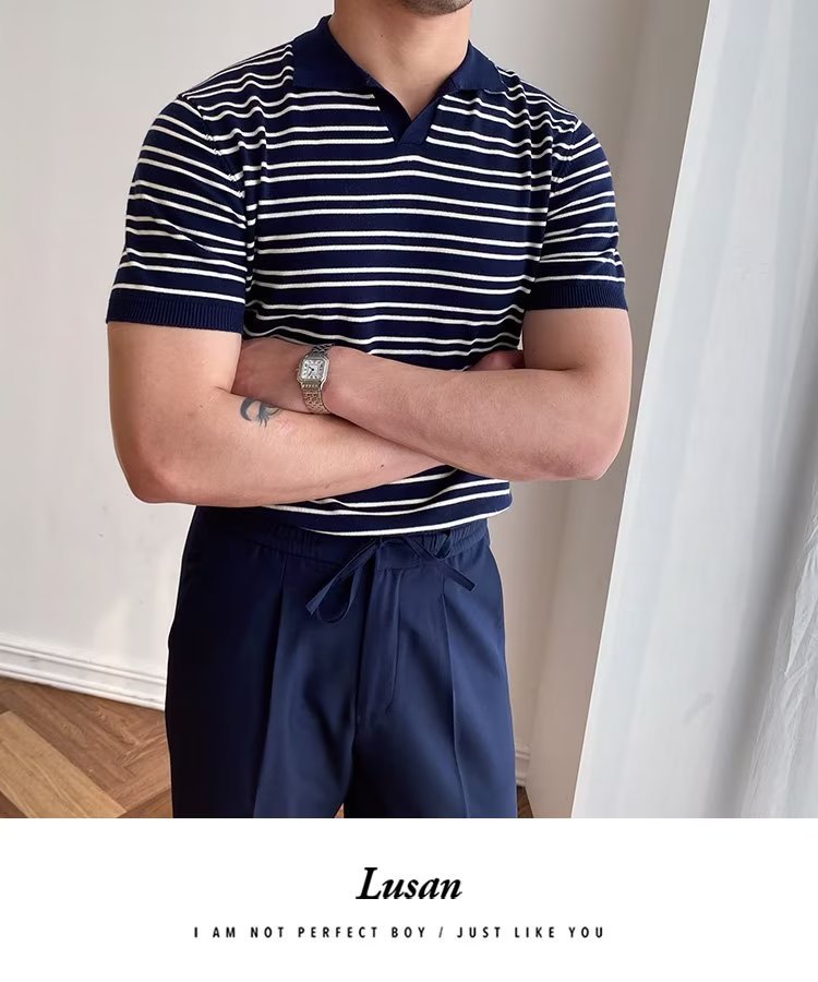 245g Weight Short Sleeve Sleeve Length Regular Sleeve Sleeve Type Polyester Fabric Type Regular Top Length Casual Occasion Turndown Neckline Slim Fit Type Stripe Pattern Summer, Spring Season Men's Gender Classic Style Style 3XL, M Size Wholesale Men's Polyester Classic Style Stripe Short Sleeve Men's T-shirt 30