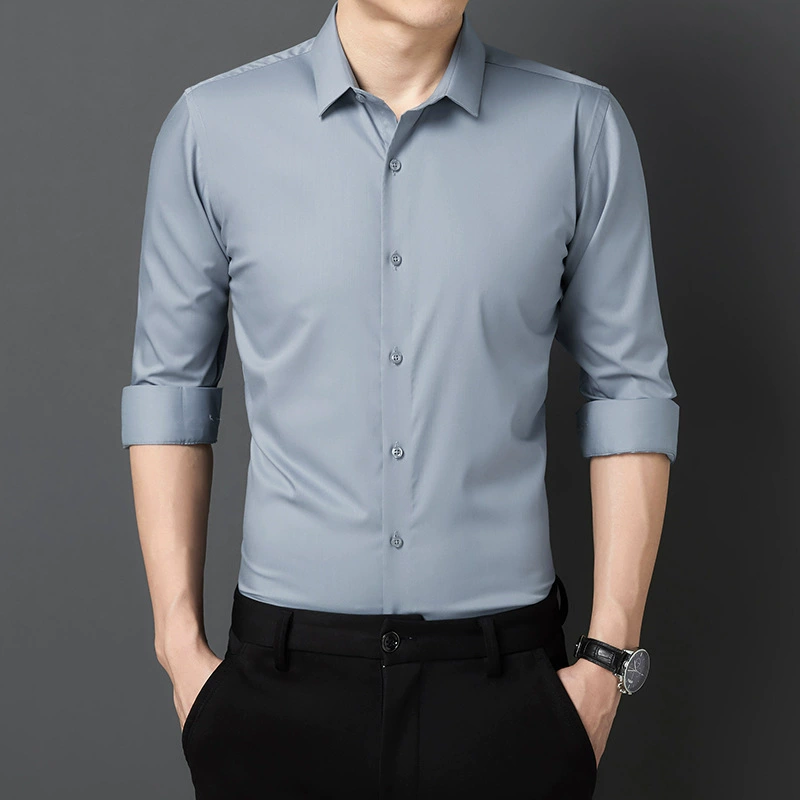 Сплошной цвет бизнес-рубашка с длинными рукавами мужская бамбуковое волокно профессиональная рабочая рубашка мужская большая красная желтая рубашка