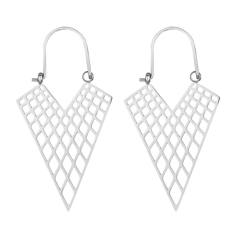 Joyería de comercio exterior europeo y americano de acero inoxidable hueco geométrico triángulo pendientes vintage bohemio tallado pendientes
