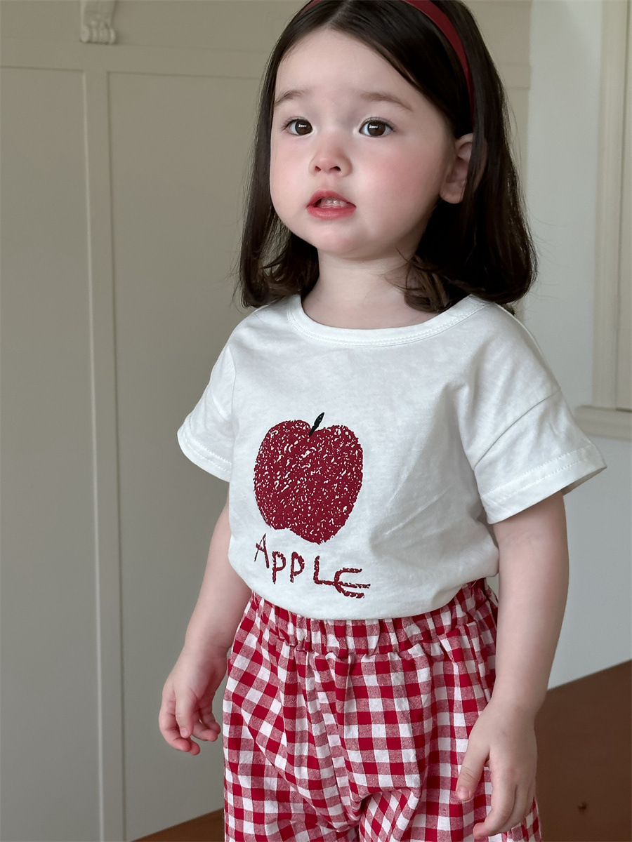 Traje de manga corta para niñas estilo fino de verano ropa para niños coreanos ropa de verano para bebés ropa con estampado de frutas ropa para niños estilo de verano