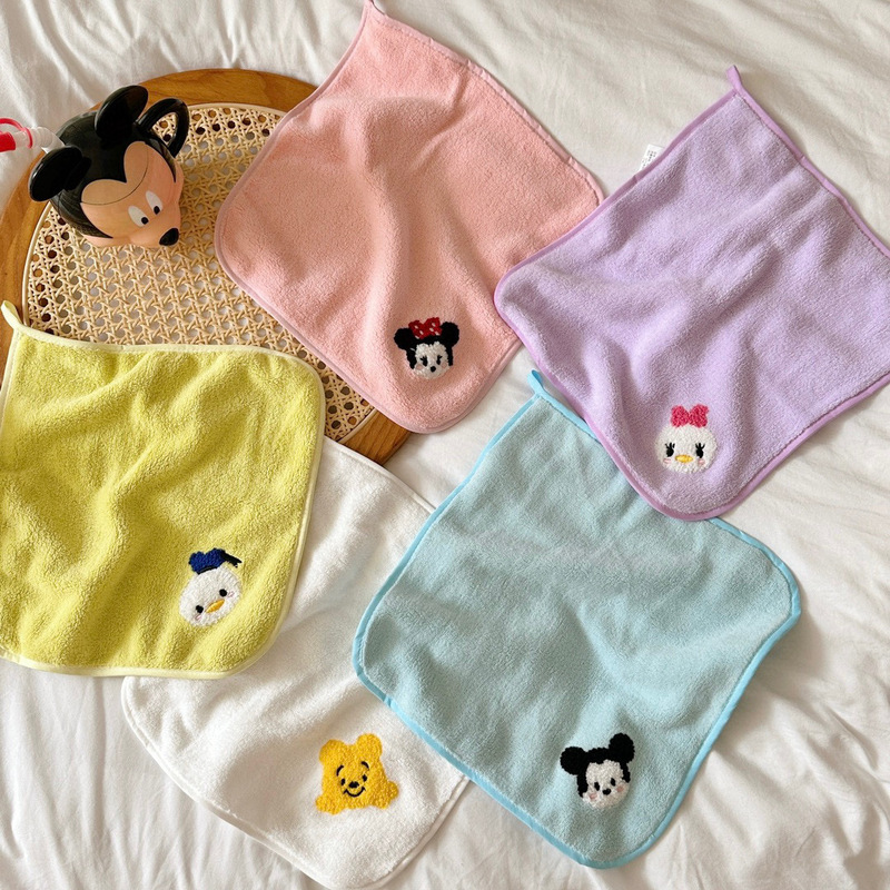 Cartoon Embroidered Baby Square Towel Baby Face Towel Soft Absorbent Kindergarten Hand Towel Children's Wash Towel