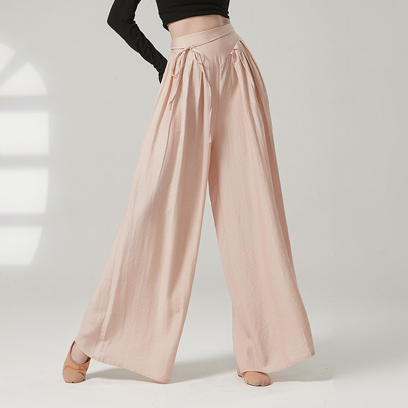 Modern Dance Pants, Loose and Elegant, Drapedy Cotton and Linen Wide-Leg Pants, Classical Chinese Dance Body Training Clothes for Women