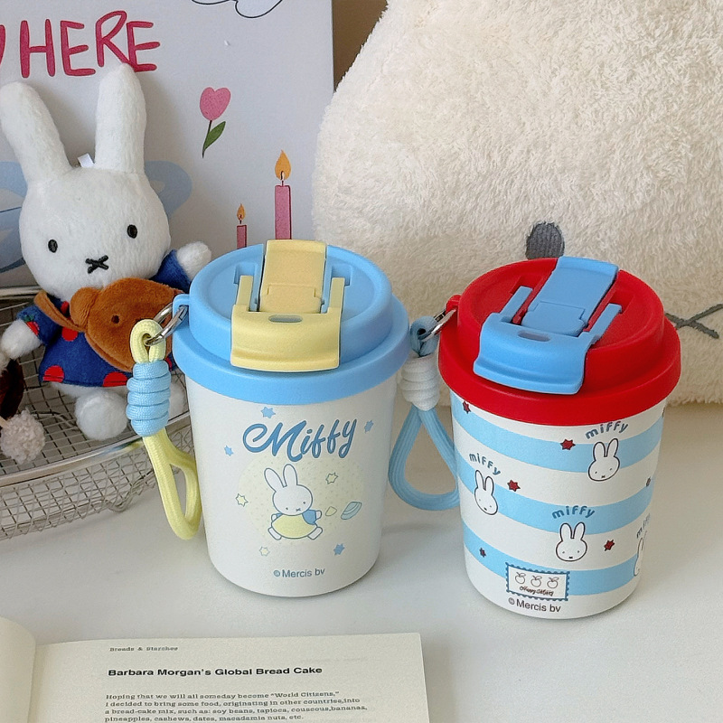 MIFFY米菲不锈钢304内胆卡通高颜值咖啡杯便携带吸管双饮口保温杯|undefined